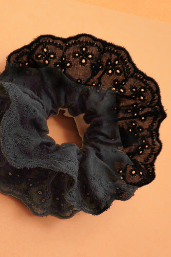 Black Large Vintage Scrunchie