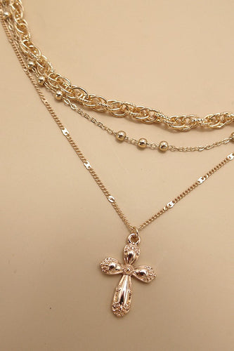 Gold Multilayer Cross Pendant Necklace