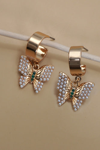 Gold Pearl Butterfly Earrings