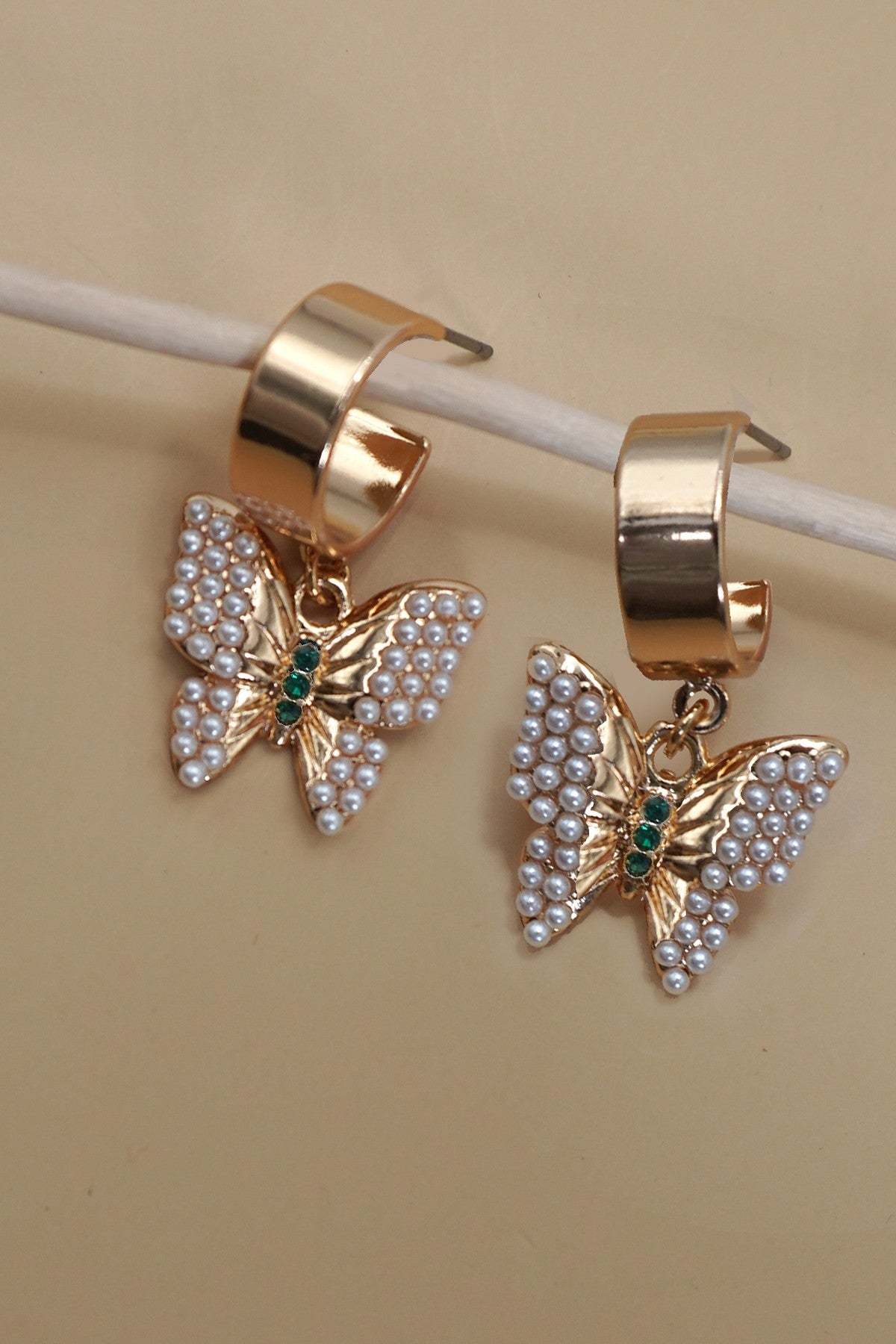Gold Pearl Butterfly Earrings