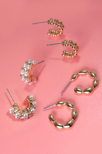Gold Trio Pearl Hoop 3pc Set