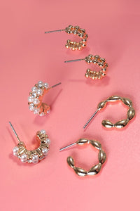 Gold Trio Pearl Hoop 3pc Set