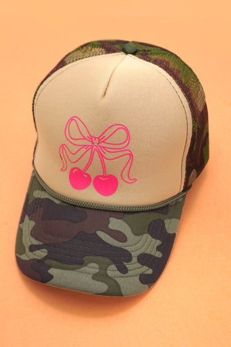 Beige Cherry Bow Trucker Hat