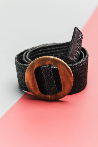 Black Wooden Buckle Belt