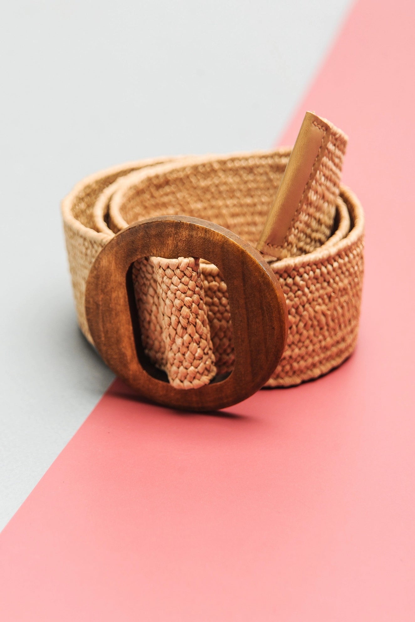 Tan Wooden Buckle Belt