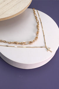 Gold Double Row Cross Necklace