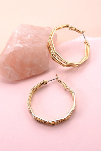 Gold Octagon Wire Hoop Earrings