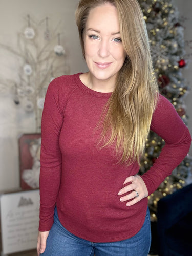 Burgundy Waffle Knit Long Sleeve