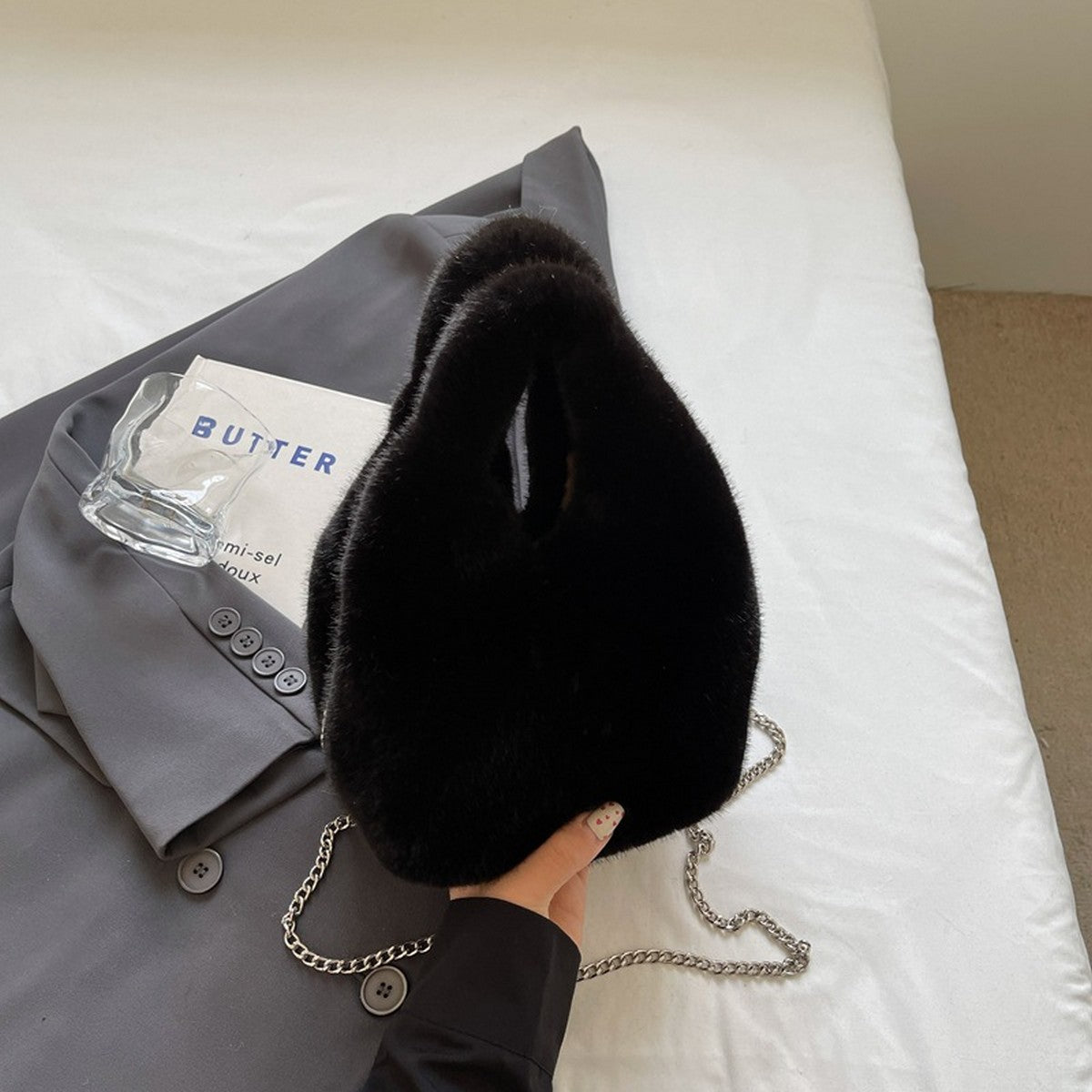 Black Plush Handbag