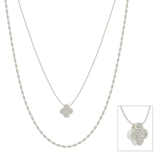 Silver Double Layer Clover Necklace
