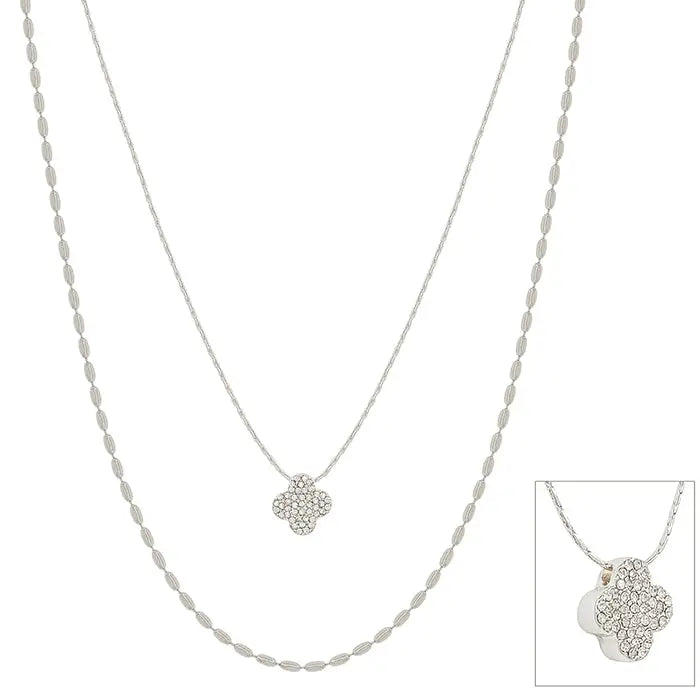 Silver Double Layer Clover Necklace