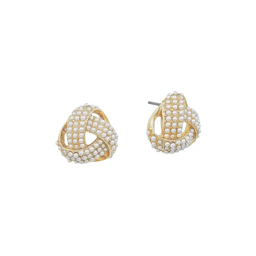 Gold Knot Pearl Stud Earrings