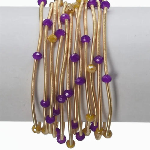 Purple Wired Yellow Crystal Bracelets