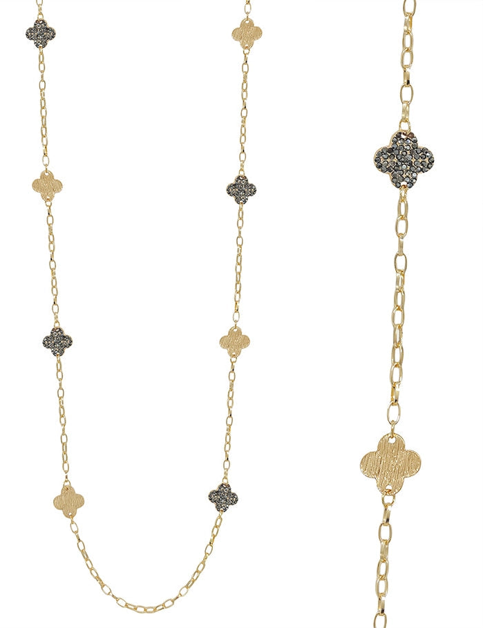 Worn Black Pave Clover Necklace