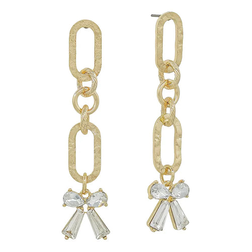 Gold Oval Bow Drop Earrings