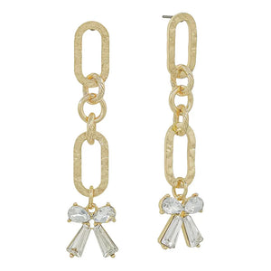 Gold Oval Bow Drop Earrings