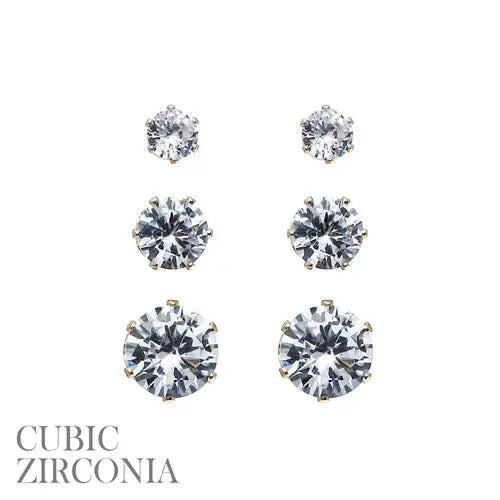 Gold Graduated Stud Earring Set