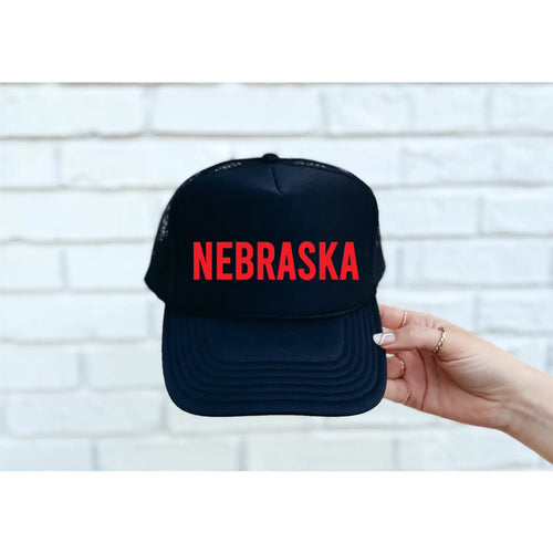 Nebraska Black Trucker Hat