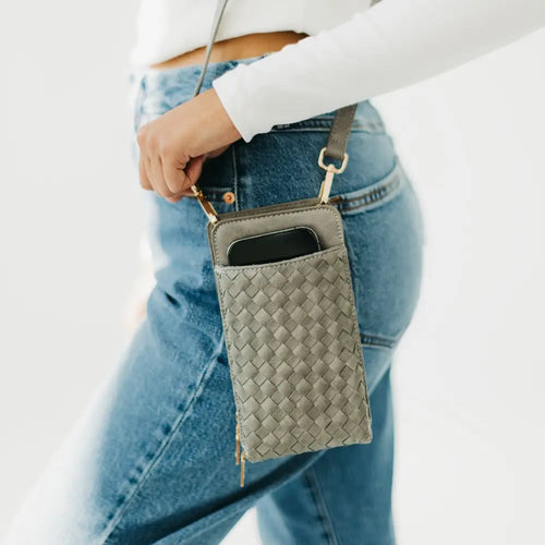 Gray Woven Phone Crossbody Bag
