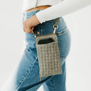 Gray Woven Phone Crossbody Bag