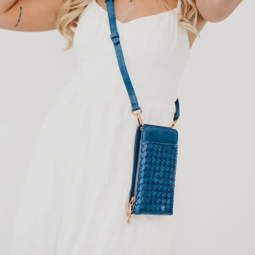 Navy Woven Phone Crossbody Bag
