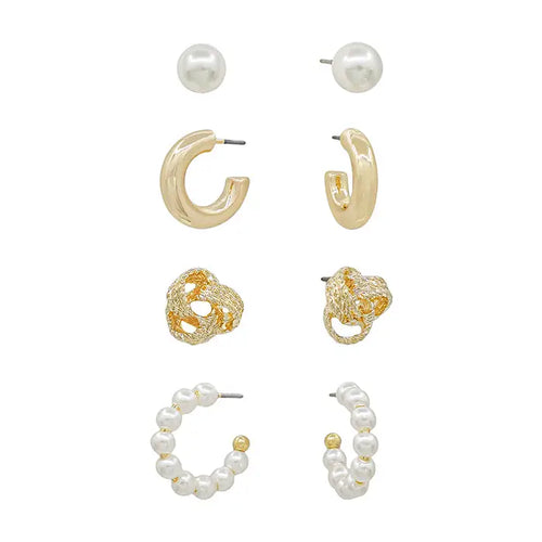 4pc Pearl & Gold Stud Set