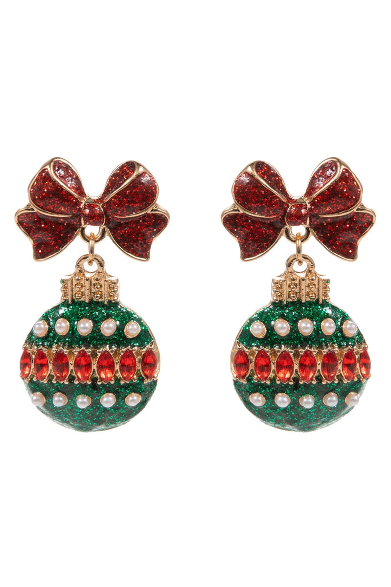 Red and Green Ornament Christmas Earring