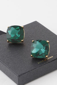 Gold Green Stud Earrings