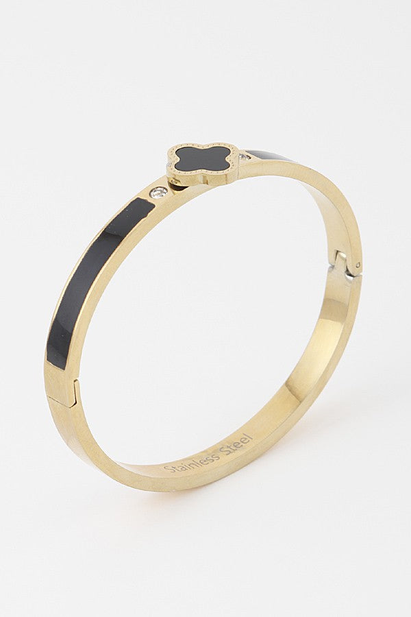 Gold Solid Clover Black Bracelet