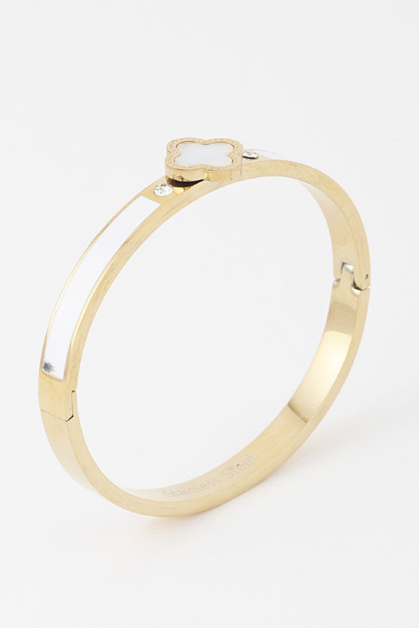 Gold Solid Clover White Bracelet