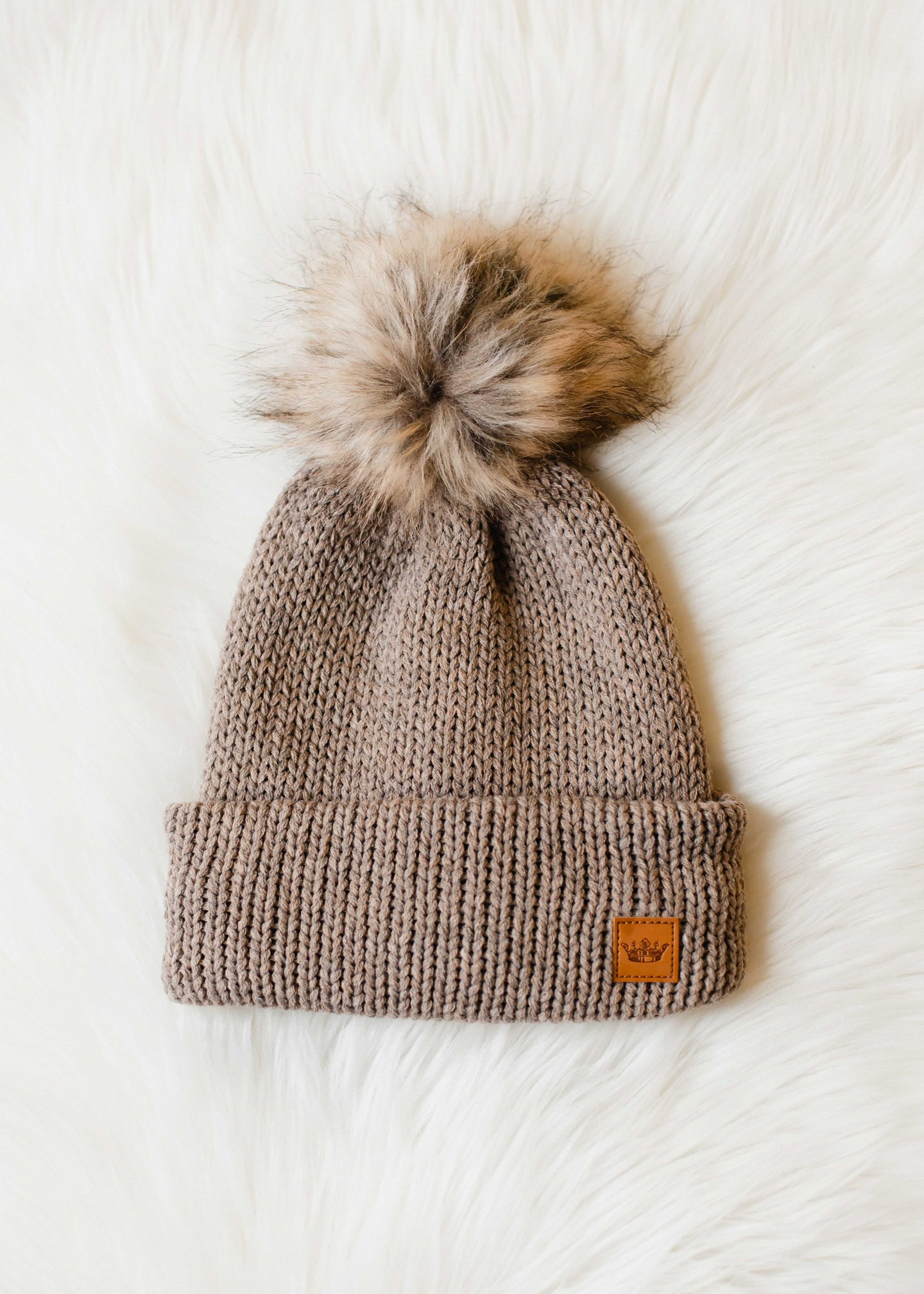 Mocha Cable Knit Pom Beanie