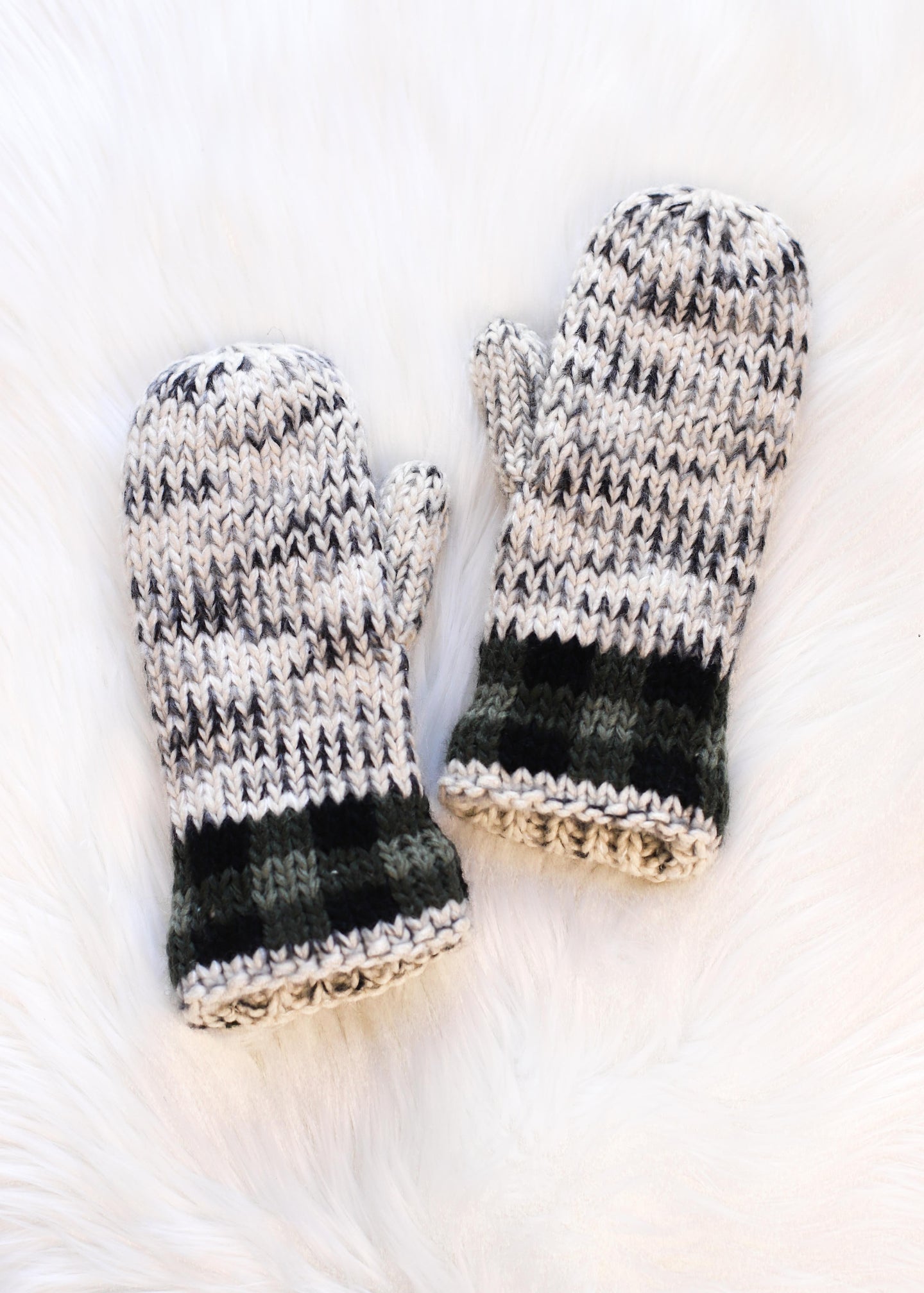 Grey & Green Plaid Mittens