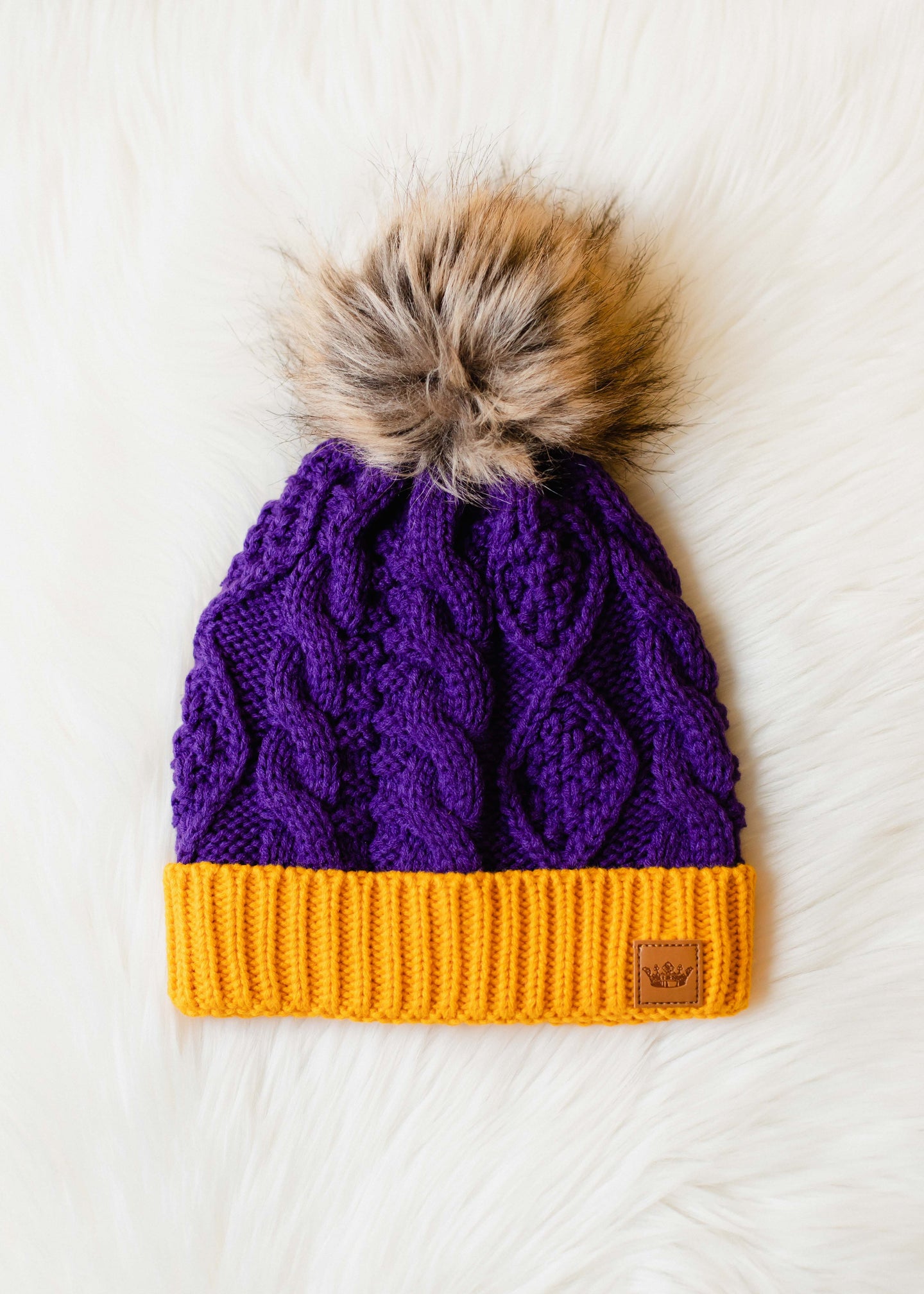 Purple & Gold Knit Pom Beanie