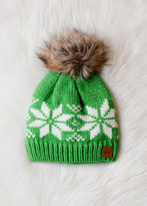 Kelly Green Print Pom Beanie