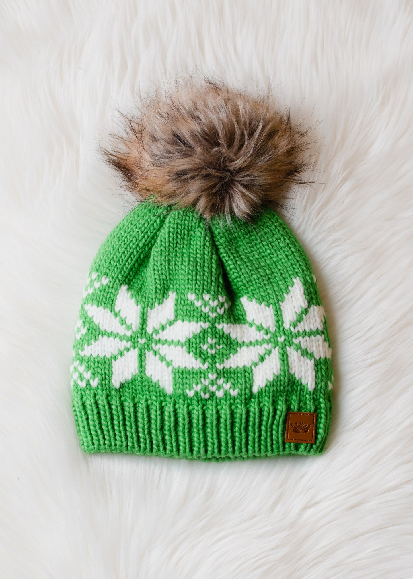 Kelly Green Print Pom Beanie