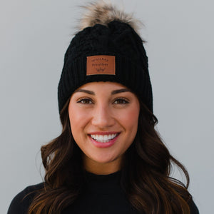 Black Whiskey Patch Crush Boutique Clothing Pom Beanie –