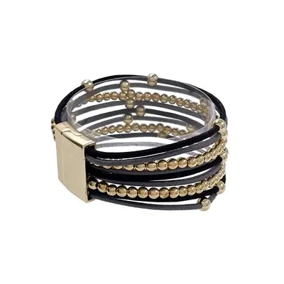 Black Suede Gold Beaded Bracelet