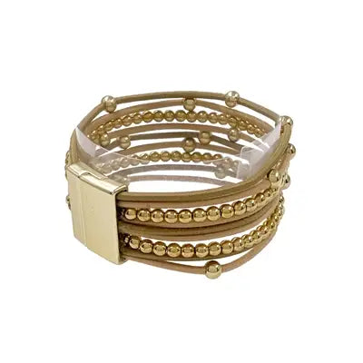 Natural Suede Gold Beaded Bracelet