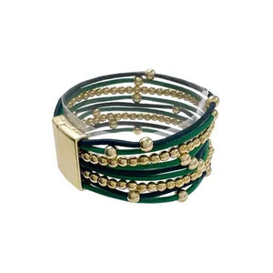Green Suede Gold Beaded Bracelet