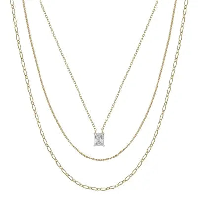 Gold 3 Layered Square Pendant Necklace