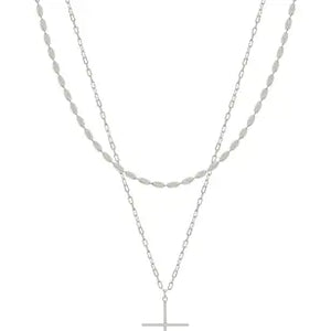 Silver Layered Thin Cross Necklace
