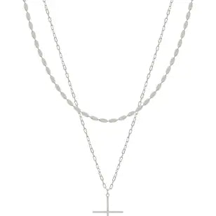 Silver Layered Thin Cross Necklace