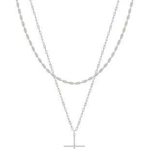 Silver Layered Thin Cross Necklace
