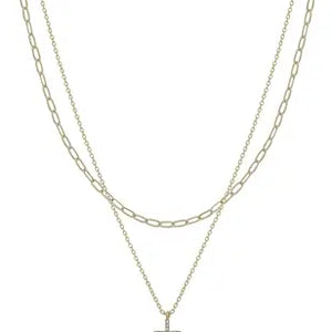 Gold Layered Rhinestone Cross Necklace