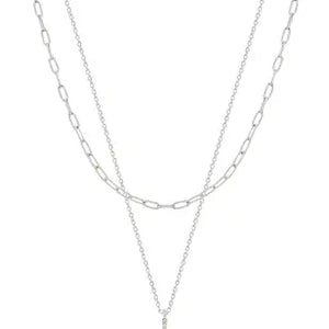 Silver Layered Rhinestone Cross Necklace
