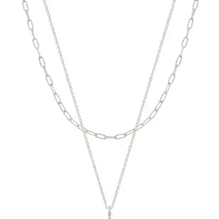 Silver Layered Rhinestone Cross Necklace