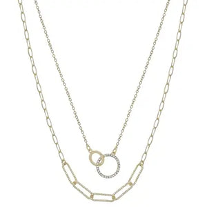 Gold Linked Pendants Double Chain Necklace