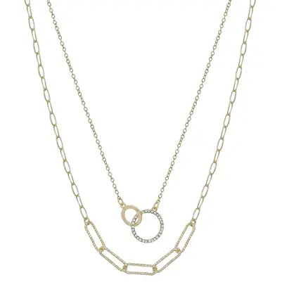 Gold Linked Pendants Double Chain Necklace