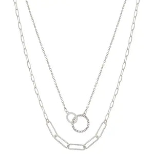 Silver Linked Pendants Double Chain Necklace