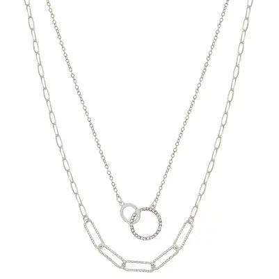 Silver Linked Pendants Double Chain Necklace